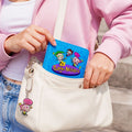 dfpbfriends blue faux leather wallet with The Fairly OddParents characters and 'Los Padrinos Mágicos' text. Features card slots and a coin pocket.