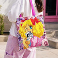 dfpbfriends Bolsa de lona impermeable con estampado de Candy Candy y flores rosas, asas fucsia.
