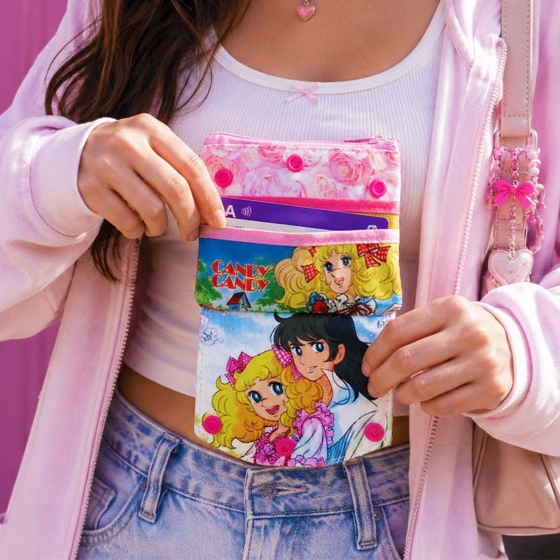 dfpbfriends Tarjetero Monedero Candy Candy de lona impermeable con estampado de personajes, 2 bolsillos para tarjetas y compartimento para monedas.