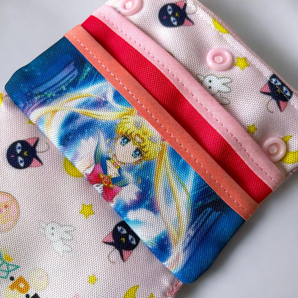 dfpbfriends Sailor Moon waterproof canvas wallet with card slots and coin compartment, featuring Sailor Moon character and Luna cats.